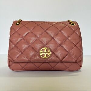 EUC Large Tory Burch Pink Magnolia Quilted Leather Willa Shoulder Bag